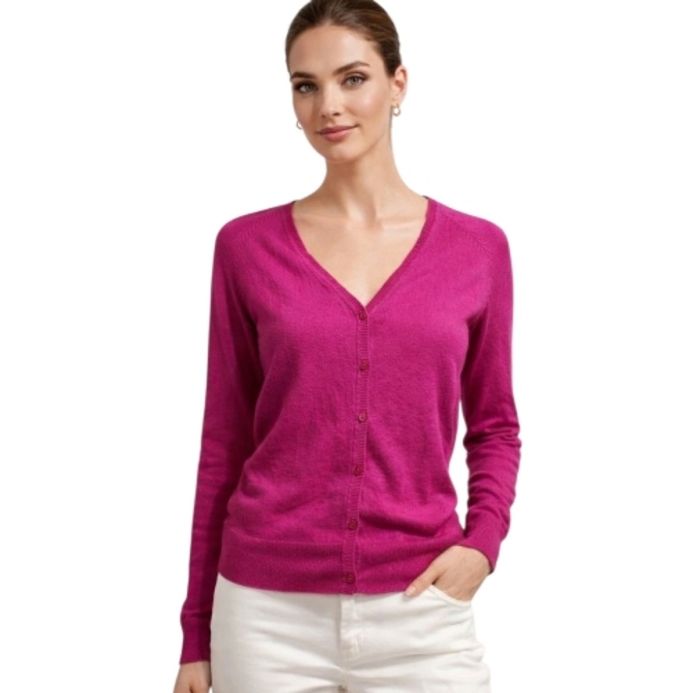 ZARA Pink V-Neck Button Front Cardigan Sweater Women’s Size M Cotton Blend.